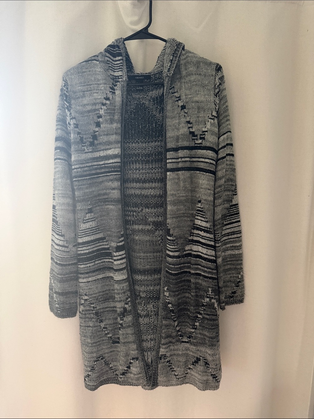Forever 21 Gray Black Hooded Open-Front Knit Cardigan